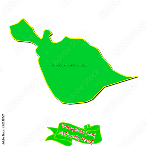 Vector map of Heard Island and McDonald Islands with subregions in green country name in red photo