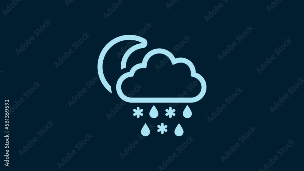 White Cloud with snow, rain and moon icon isolated on blue background. Weather icon. 4K Video motion graphic animation White Cloud with snow, rain and moon icon isolated on blue background. Weather icon. 4K Video motion graphic animation