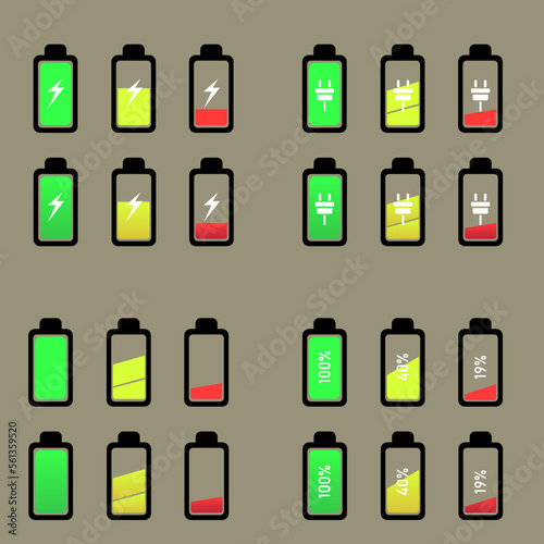 set of icons phone battery status set of flat symbols