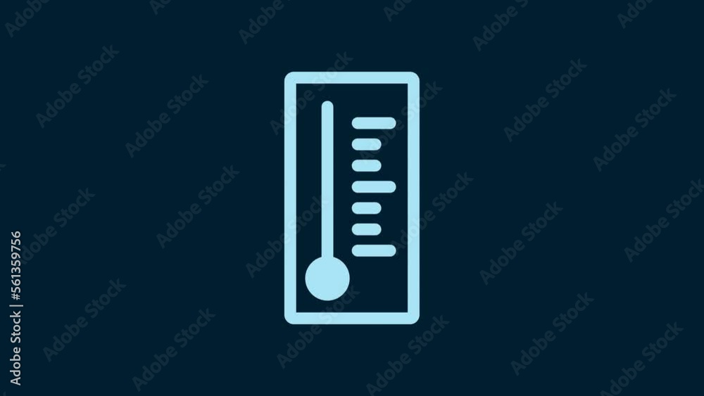 White Meteorology thermometer measuring heat and cold icon isolated on blue background. Thermometer equipment showing hot or cold weather. 4K Video motion graphic animation