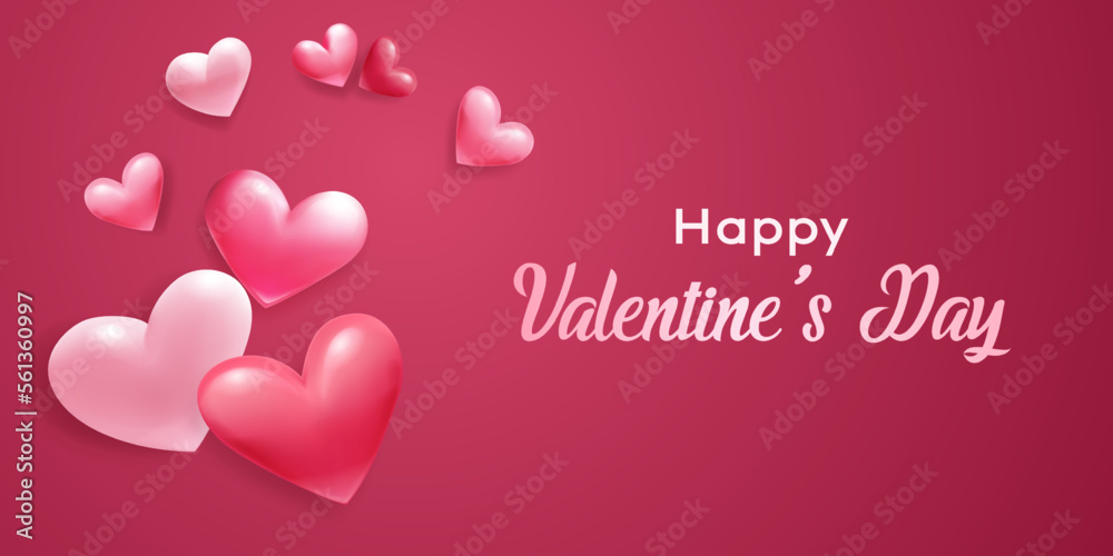 Valentine's Day illustration with voluminous hearts on red background