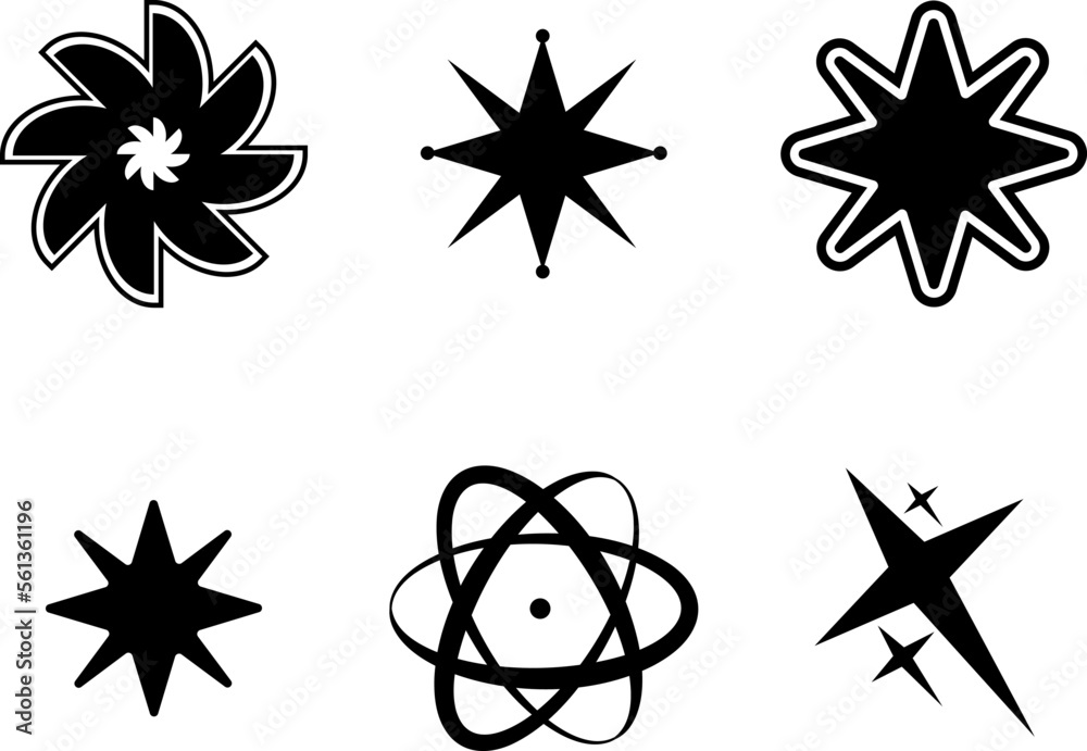 Set Y2K stars and retro futuristic graphic elements . Vector illustration Set Y2K stars and retro futuristic graphic elements . Vector illustration