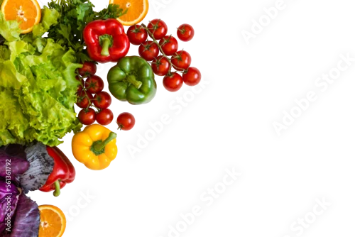 Obraz Fresh colorful organic vegetables on a png background, farming and healthy food concept copy space flat lay