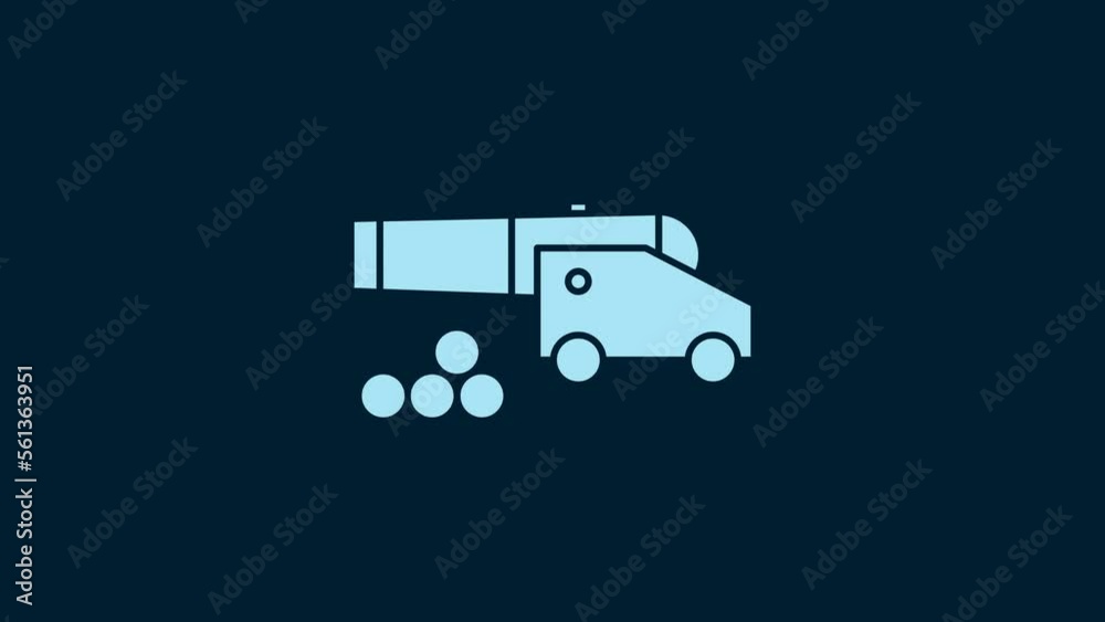 White Cannon with cannonballs icon isolated on blue background. Medieval weapons. 4K Video motion graphic animation White Cannon with cannonballs icon isolated on blue background. Medieval weapons. 4K Video motion graphic animation