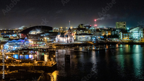 night view of the port  and city of Cardiff
