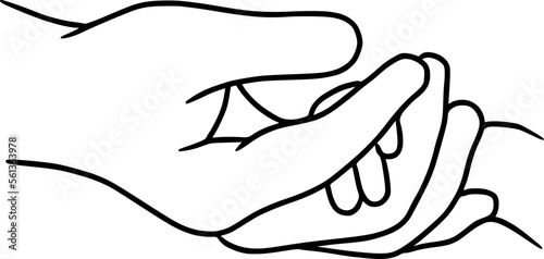 Line drawing holding baby hands - continuous line art, small children, holding father, mother hand, finger, holding adult hand and finger
