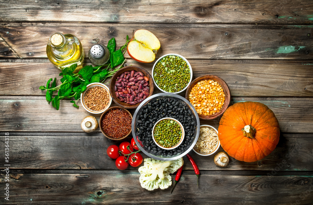 Healthy food. Healthy assortment of vegetables and fruits with legumes. Healthy food. Healthy assortment of vegetables and fruits with legumes.