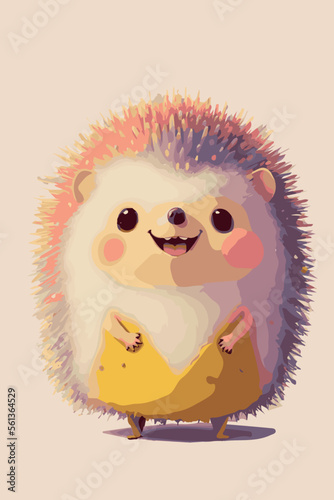 Cute adorable hedgehog. Hand drawn vector art. Drawing of happy wild animal. Ideal for card or poster. Colorful artwork. Doodle for happy birthday. Cheerful art for kids or nursery. Autumn cartoon.