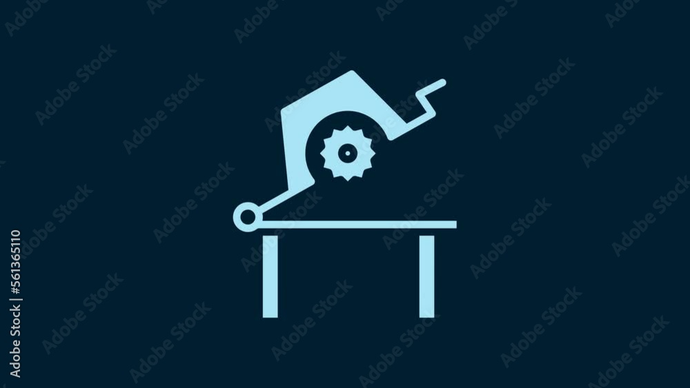 White Table saw for woodwork icon isolated on blue background. Power saw bench. 4K Video motion graphic animation White Table saw for woodwork icon isolated on blue background. Power saw bench. 4K Video motion graphic animation