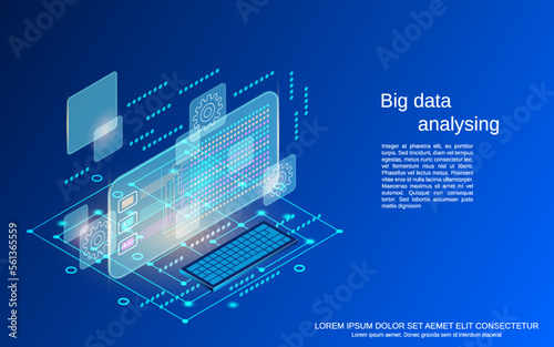 Big data analyzing  information computing flat 3d isometric vector concept illustration
