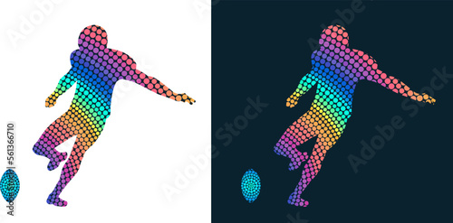 Silhouette of a American football player from colored dots. Abstract isolated vector image of a Gridiron football player.