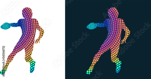 Silhouette of a American football player from colored dots. Abstract isolated vector image of a Gridiron football player.
