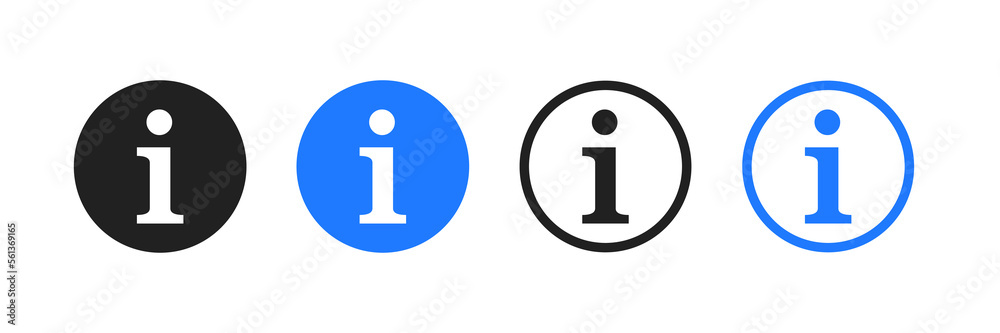 Info sign. Information icon collection. Vector illustration, isolated on white background. Black and blue info icons . 10 eps Info sign. Information icon collection. Vector illustration, isolated on white background. Black and blue info icons . 10 eps