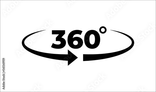 Flat 360 rotation vector icon. 360 degree arrow . Black vector illustration 10 eps photo