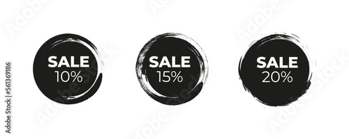 Sale tags . Collection of  black grunge banners on white background. Big sale icon , vector design . 10% .15 % 20% 10 eps .