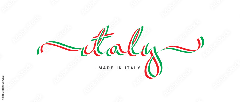 Fototapeta premium Made in Italy new modern handwritten ribbon shaped calligraphy typography lettering isolated on white background logo