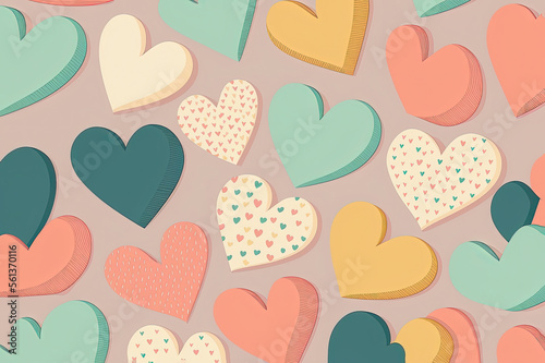 Beautiful seamless pattern with heart. holiday greeting card and invitation to the wedding, Valentine's day and Happy love day, an illustration created with Generative AI artificial 