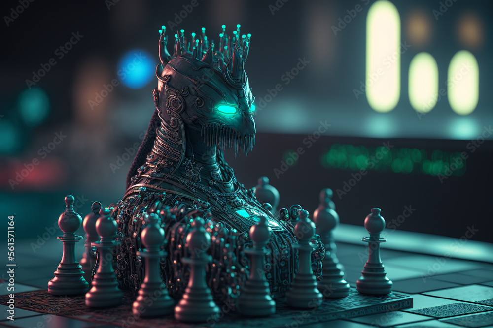 cyber chess success with technology Generative Art Stock Illustration