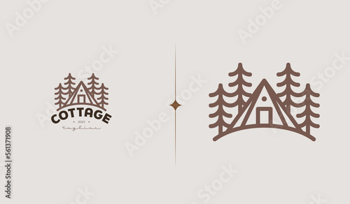 Camp Camping Cabin Vintage Monoline Logo Illustration. Universal creative premium symbol. Vector sign icon logo template. Vector illustration