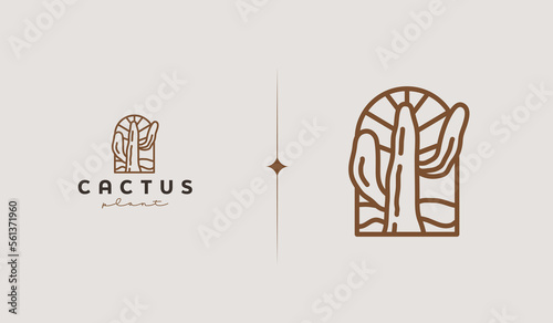 Cactus Monoline Logo Template. Universal creative premium symbol. Vector illustration