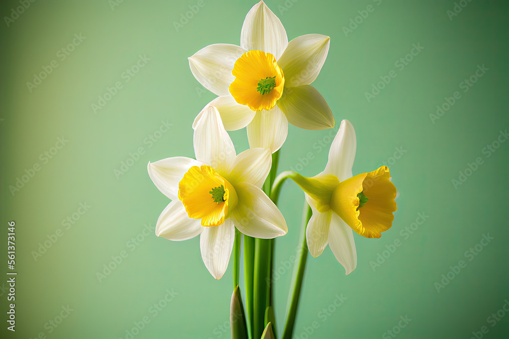 Naklejka premium yellow daffodils on green background, Generative AI
