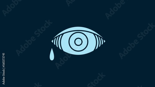 White Reddish eye due to viral, bacterial or allergic conjunctivitis icon isolated on blue background. 4K Video motion graphic animation