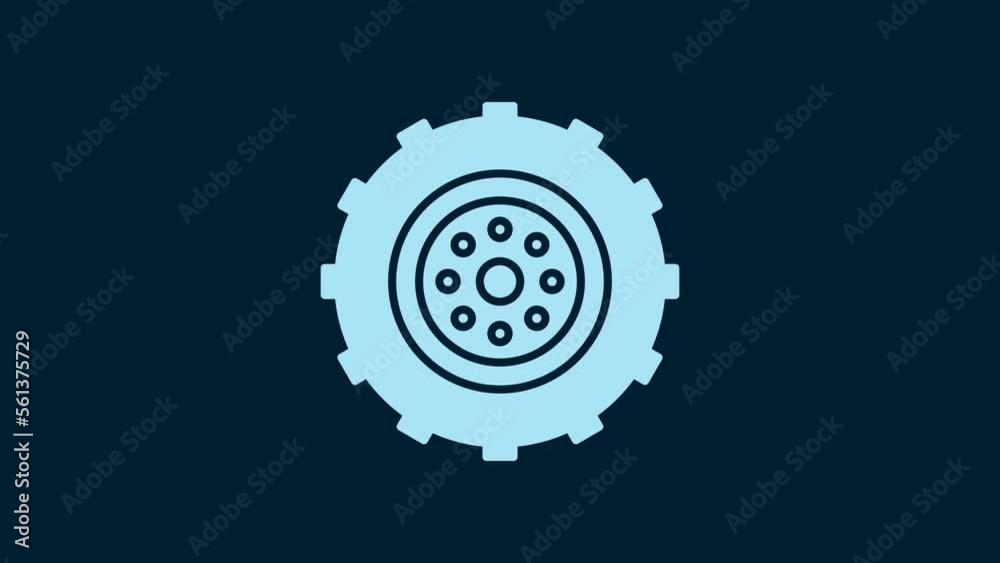 White Car wheel icon isolated on blue background. 4K Video motion graphic animation White Car wheel icon isolated on blue background. 4K Video motion graphic animation