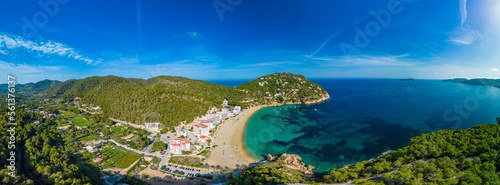 Ibiza, Balearics, Spain - Cala de San Vincente or Sant Vincent, bay with beach photo