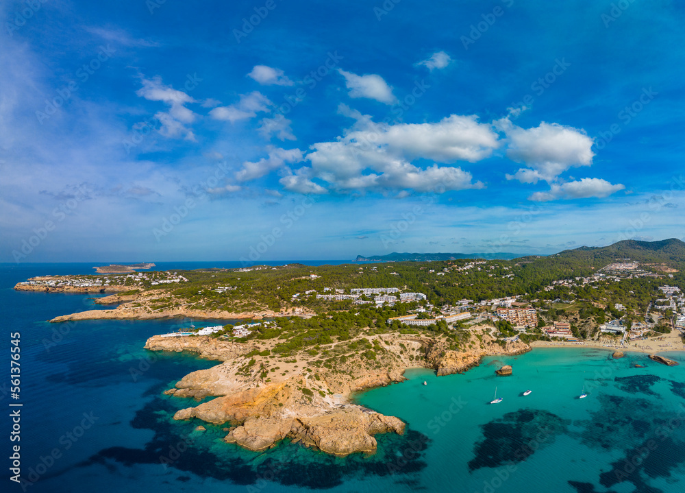 Beautiful coast and sea in Cala Tarida, Ibiza island, Spain