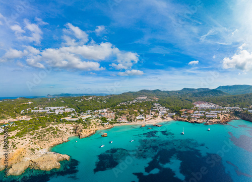 Beautiful coast and sea in Cala Tarida, Ibiza island, Spain