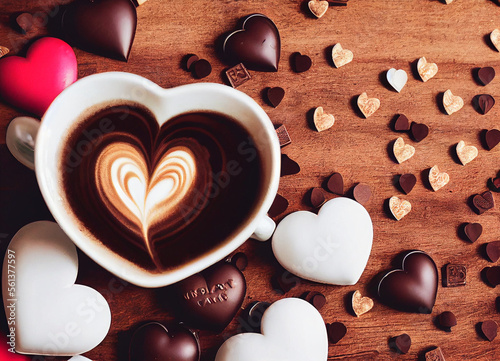 Obraz na płótnie Cappuccinos and chocolate candies top view coffee