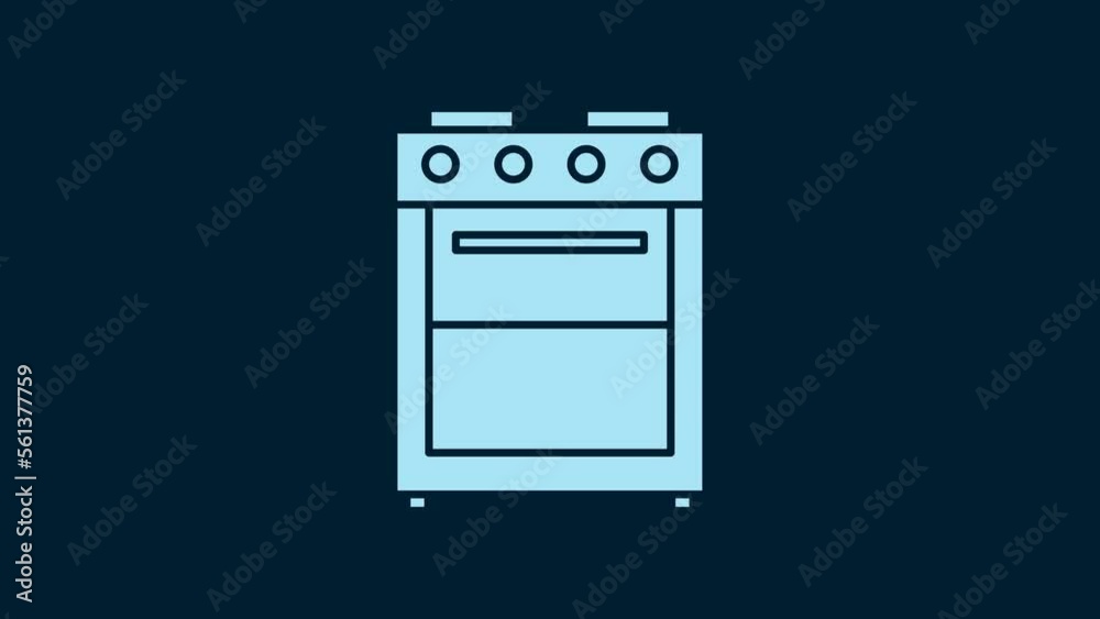 White Oven icon isolated on blue background. Stove gas oven sign. 4K Video motion graphic animation White Oven icon isolated on blue background. Stove gas oven sign. 4K Video motion graphic animation