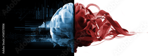 left and right brain functions, 3d render photo