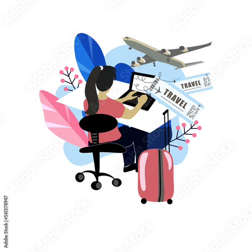 girl orders plane tickets online