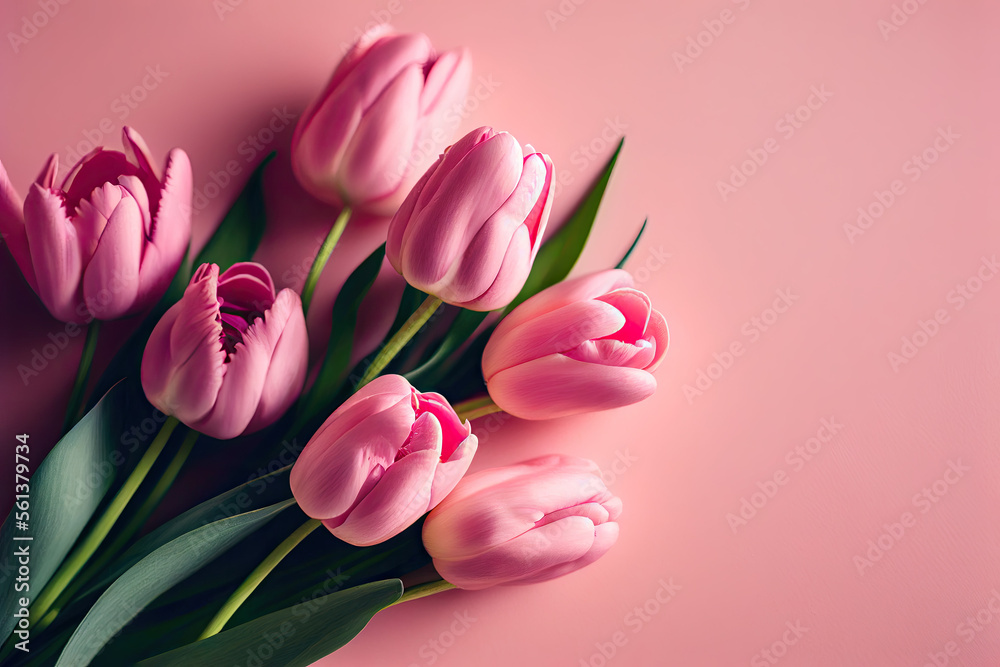 bouquet of pink tulips on pink background, Generative AI bouquet of pink tulips on pink background, Generative AI