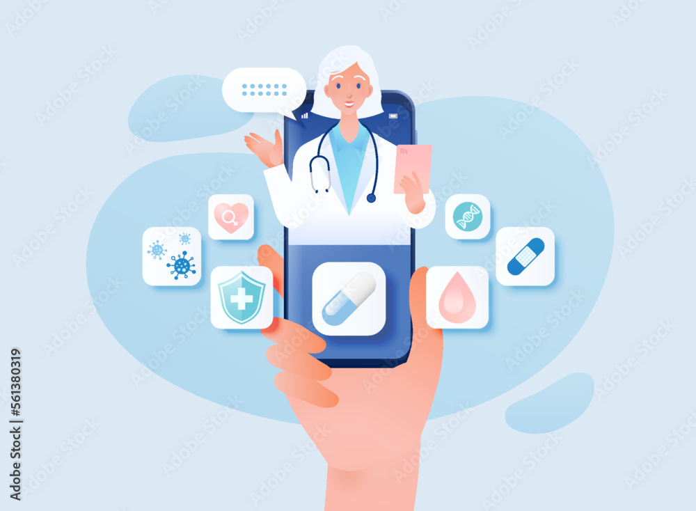 Telemedicine concept vector illustration. Patient video calling to see doctor using online technology through smartphone. Telemedicine concept vector illustration. Patient video calling to see doctor using online technology through smartphone.