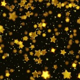 Shiny golden star confetti glitter partly blurred on night sky background (3D Rendering)