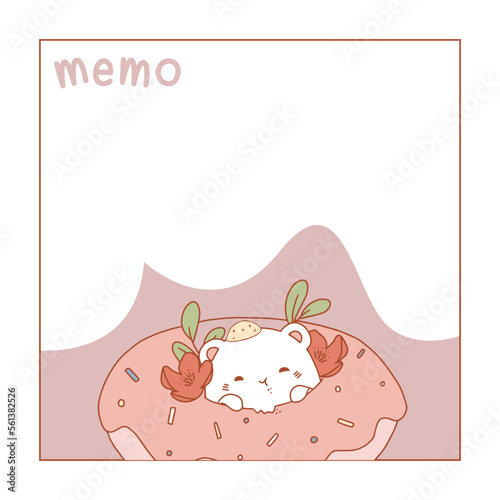 Cute memo template. Cute note template with stripes and cute bear for printing or bullet journal. Bullet journal sticky notes.  