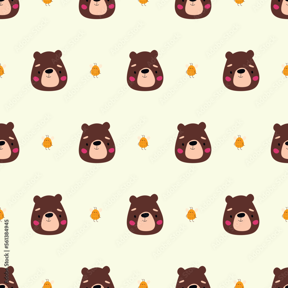 Cute pattern with bear and bee. Kids funny animal print Cute pattern with bear and bee. Kids funny animal print