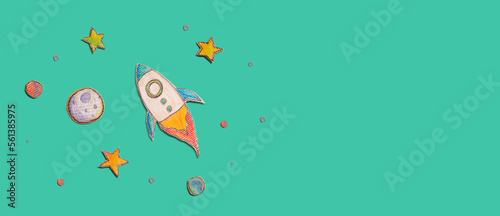 Space exploration theme with rocket and star drawings