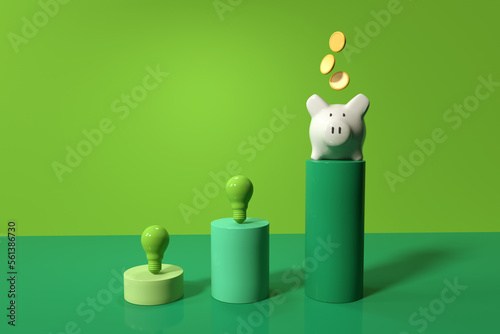 Financial theme with a piggy bank and coins - 3D render