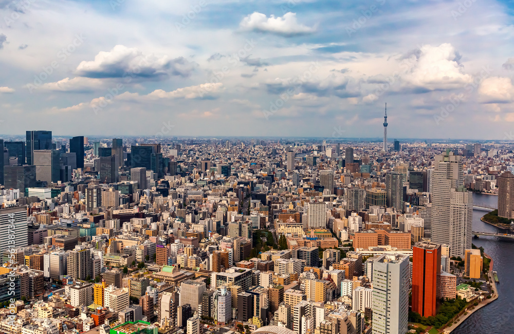 Obraz premium Aerial view of buildings in Sumida, Tokyo, Japan
