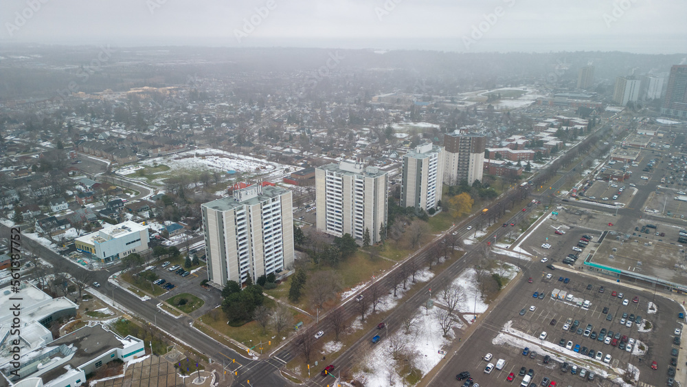 Fototapeta premium Aerial View of Ajax Ontario near Ajax Public Library and Town Hall