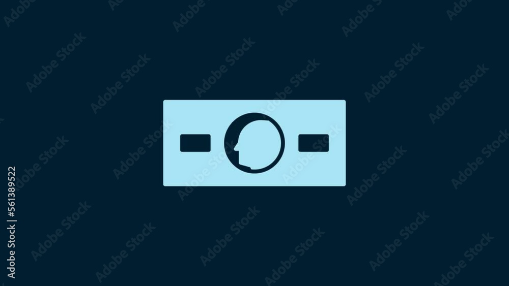 White Paper money cash icon isolated on blue background. Money banknotes stacks. Bill currency. 4K Video motion graphic animation