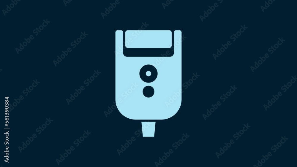 White Electric razor blade for men icon isolated on blue background. Electric shaver. 4K Video motion graphic animation White Electric razor blade for men icon isolated on blue background. Electric shaver. 4K Video motion graphic animation