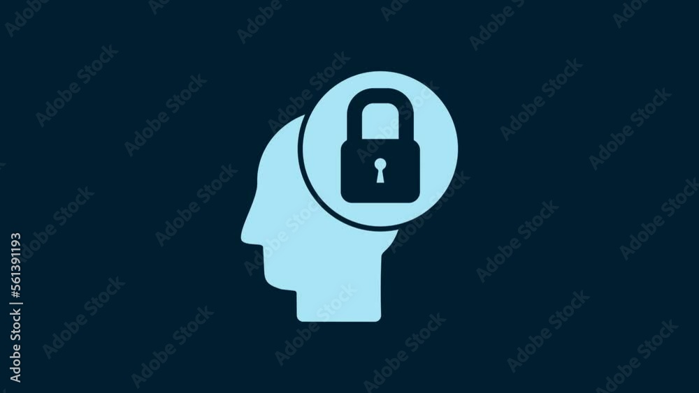 White Human head with lock icon isolated on blue background. 4K Video motion graphic animation White Human head with lock icon isolated on blue background. 4K Video motion graphic animation