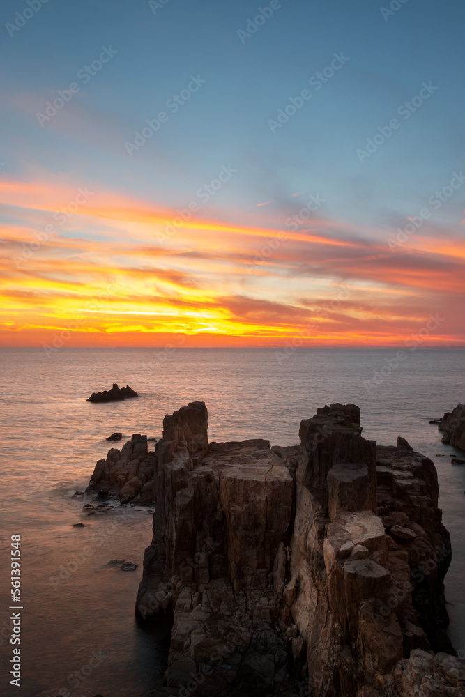 Sunset at the Tojinbo Cliffs in Fukui Prefecture, Japan