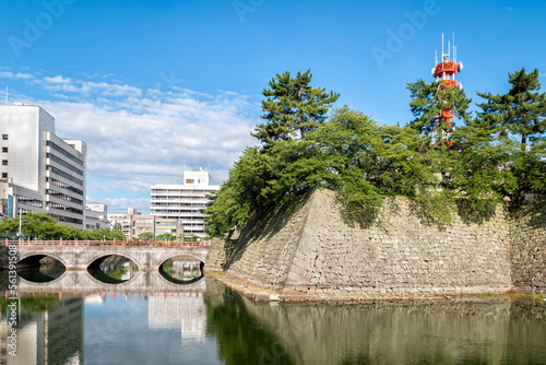 Stone Bridge and Old Moat of Fukui Castle, Japan photo