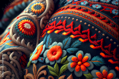 3D Rendered, Close-Up Hand-Embroidered Wool Fabric Illustration: Unique, Trendy, and Modern Design with Realistic Textures and Intricate Detailing