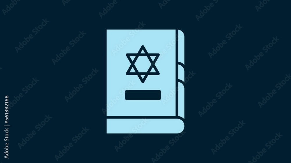 White Jewish torah book icon isolated on blue background. On the cover of the Bible is the image of the Star of David. 4K Video motion graphic animation White Jewish torah book icon isolated on blue background. On the cover of the Bible is the image of the Star of David. 4K Video motion graphic animation